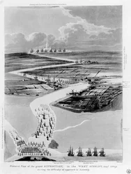 Piano Pittorico della Grande Spedizione nella Schelda Occidentale, agosto 1809, che mostra la difficoltà di avvicinarsi ad Anversa, inciso da Clark